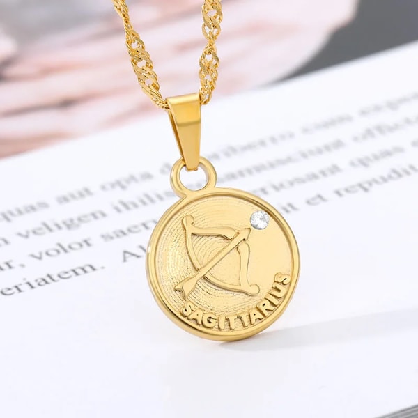 Disk Constellation Halskæde 12 Stjernetegn Sten Vedhæng Halskæde Kvinder Mode Horoskop Smykker Fødselsdagsgaver Sølv Farve Silver Color Sagittarius