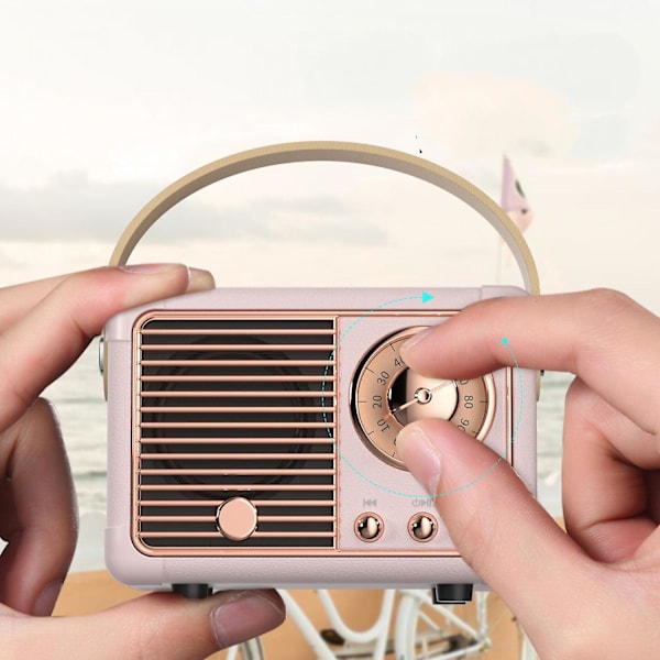 Vintage Retro Bluetooth-högtalare Trådlös Minihögtalare, Utomhus Bluetooth-högtalare med Kristallklart Stereoljud Rik Bas (Rosa)