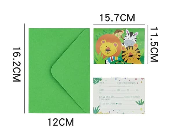 Børnefødselsdag jungle dyr sæt tema sjove vilde dyr Invitation card 16pcs
