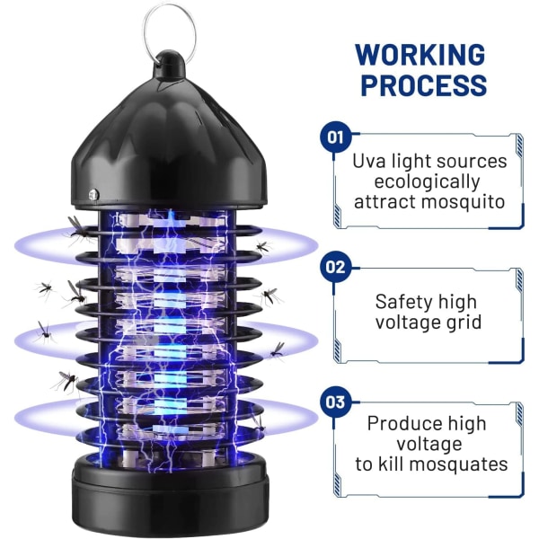 Bug Zapper, Elektrisk Fluezapper, Myggdreper Utendørs/Innendørs, 4200V 20W Vanntett Fluezapper Myggfelle, Myggdreper for Hjem, Terrasse, Ba