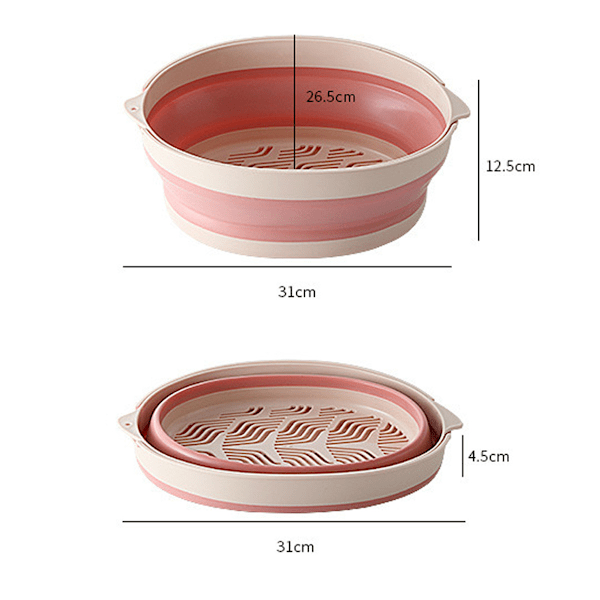 2-in-1 luova kokoontaitettava silikoninen suuri siiviläkulho pesu hedelmäsiiviläsarja, kokoontaitettava keittiösiivilä - Pinkki