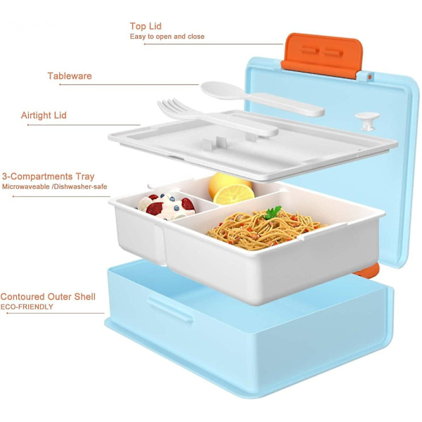 Bento Box Ault Lunch Box, Bento Box For Barn, 3 Rom 1050ml Lekkasjesikker Bento Lunch Box For Barn, Bpa-fri, Fryser, Oppvaskmaskin Og Mikrobølgeovn Safe