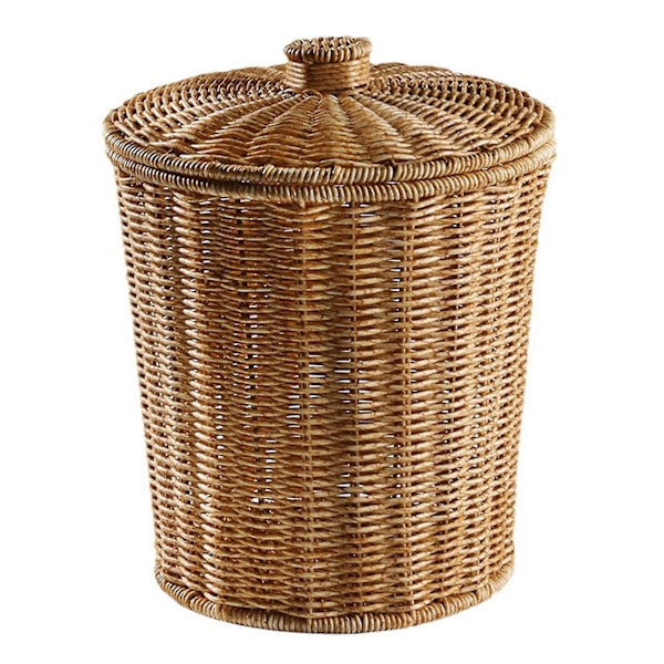 Yhsqv - vävd korg papperskorg rund rotting papperskorg med lock planter vävda korgar korg papperskorg