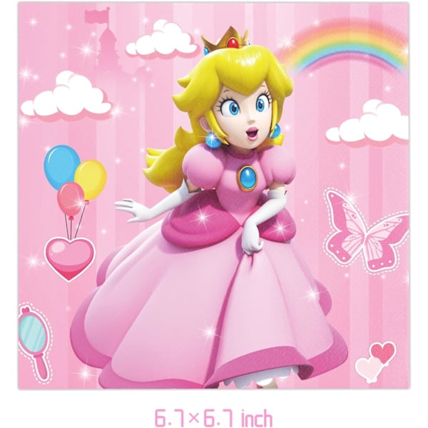 40-pack Princess Peach födelsedagsfestartiklar inklusive 20 tallrikar, 20 servetter för Princess Peach-festdekorationen