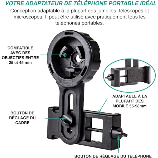 Telefonadapter Pro for kikkert, monokular, teleskoper og mikroskoper