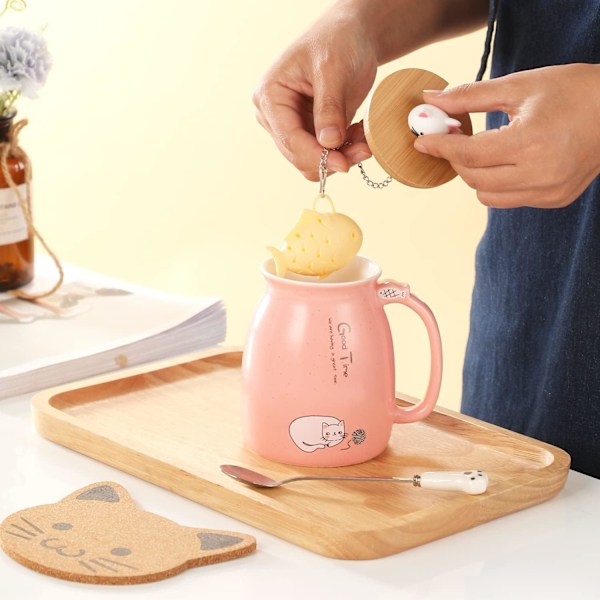 Kawaii Tekopp med Infuser Søt Katt Krus Keramisk Kaffe Kanne Tekanne Søte Ting