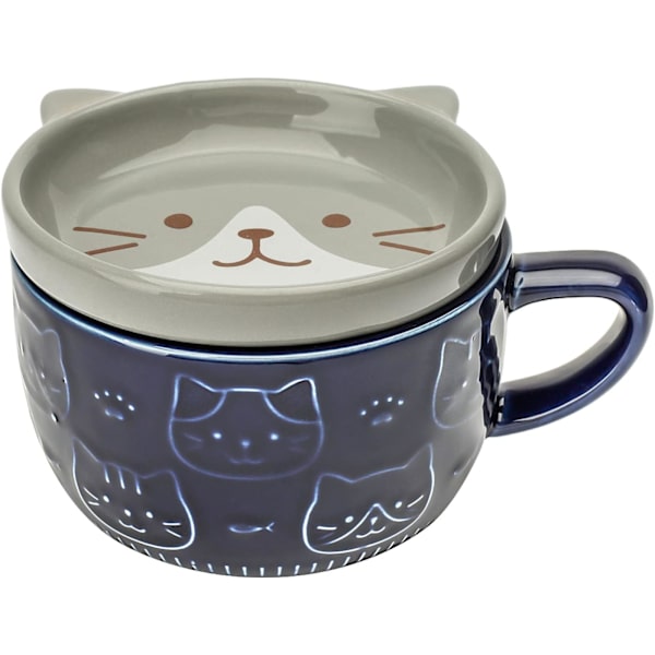 Söt mugg med lock, djur kaffekopp teservis set, födelsedagspresenter Alla hjärtans dag mors dag påsk julklappar (katt)