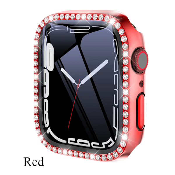 Diamond Glass+ Cover för Apple Watch Case 45mm 41mm 40mm 44mm 42mm 38mm Bling Bumper+ Skärmskydd iwatch Series 9 8 7 3 6 SE Röd Ed Series 789 41MM