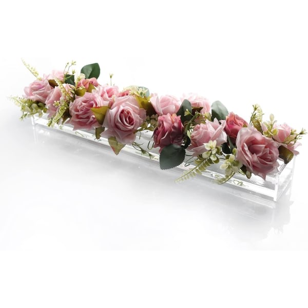 Blomvas Klar Akryl Rektangulär Blomsterarrangemang Dekorativt Centerpiece för Bröllop Matsalsbord Vas