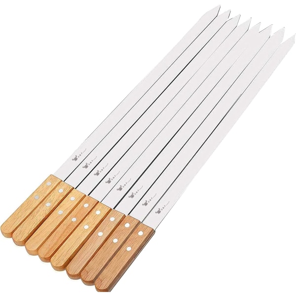 15.75" Long 5/8" Wide 2mm Thin Stainless Steel Grill Skewer 8 Pieces, Silver