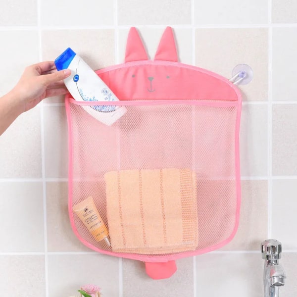 Baby Badrum Mesh Väska Sugkopp Design Sugkorg Tecknad Djur För Barn Badleksaker Barn Kläder Sandleksaker Förvaring Nätväska