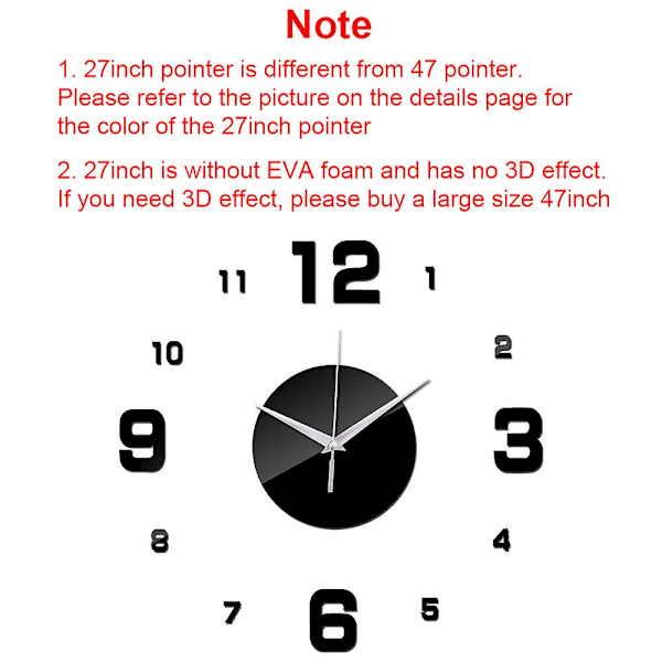 3D Stor Väggklocka DIY Akryl Spegel Klocka Dekal Överdimensionerad Klocka Klockor Europa Horloge Vardagsrum Heminredning Flera Stilar Svart D Black D 47 inches (80-120cm)
