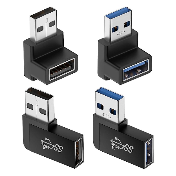 4-pak USB 3.0-adapter, vertikal opp og ned vinkel, horisontal venstre og høyre vinkel, USB hann til hunn