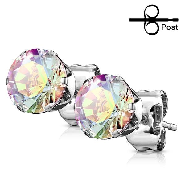 1 Par Örhängen i 316L Kirurgiskt Stål med Klo-Inlagd 4 mm CZ ! AB (Aurora Borealis)