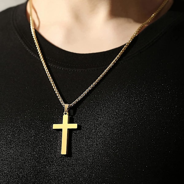 Halsband med Kors i Rostfritt Stål för Män Pojkar Kvinnor 16-24 Tum Religiös Gåva Svart Black 22 inches