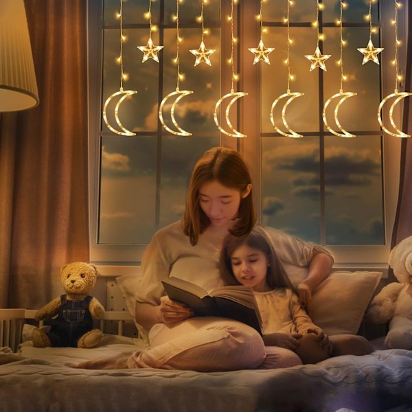 LED Stjärn- och Måne-gardinbelysning för Ramadan-dekoration, USB-driven Eid Mubarak-ljusslinga för inomhusbruk, bröllop, fest, sovrum, terrassgräs Ramadan Home Decoration (8 modes)