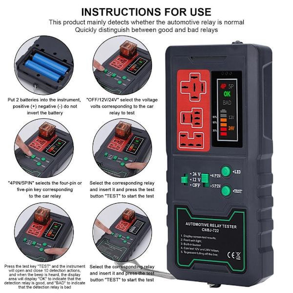 12V 24V Batteritest Reläanalysator Generator Checker Fordon Vevaxel Start Laddningssystem Motorcykel Diagnosverktyg