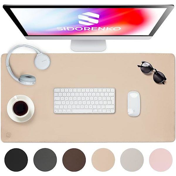 1 skrivbordsunderlägg i konstläder - 80 x 40 cm - Beige - Med sydd kant