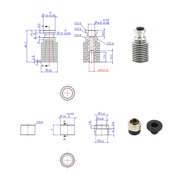 Kølelegeme Ekstruder Køler med Spændhylser V6 Dyse 1,75 mm Filament Hotend Kompatibel med Pt100 Prusa I3 Mk3 3d Printer