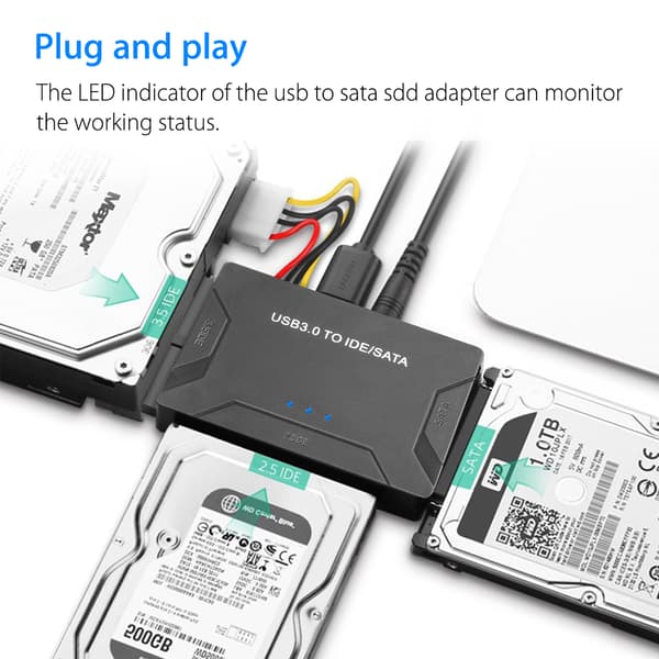 USB IDE-sovitin USB 3.0 - SATA IDE -kiintolevymuuntimen yhdistelmä