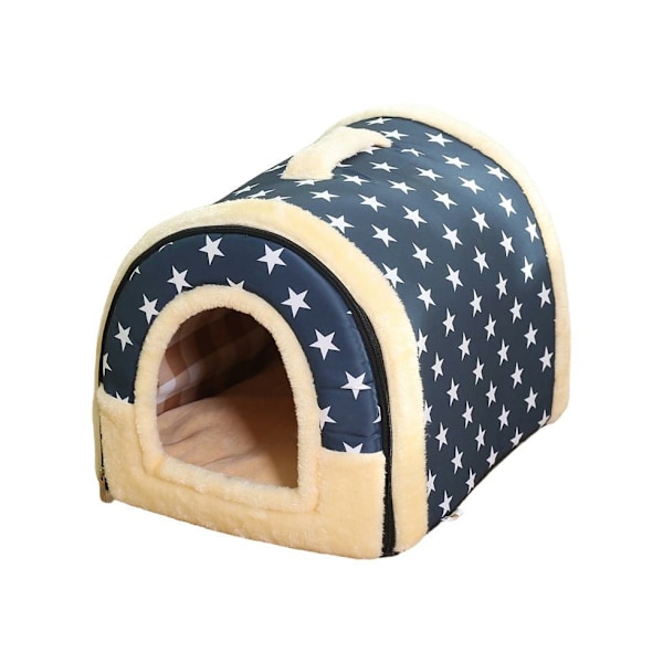 XL Størrelse Pet Legebur Kennel Blød Igloo Senge Hule Kat Hvalpe Seng Varmt Pude Foldbar - Blå Stjerner