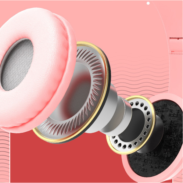Barnens hörlurar med LED-kattöron (säker volymgräns 85 dB) Pink