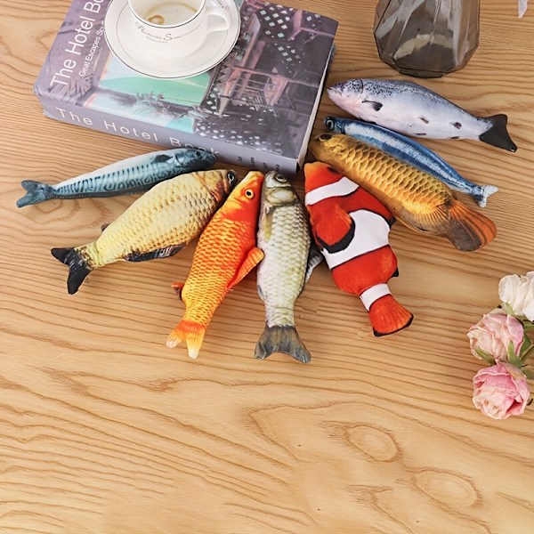 1 st söt fiskdesign katt leksak plyschleksak, interaktiv leksak för katt och hundtillbehör Clown Fish