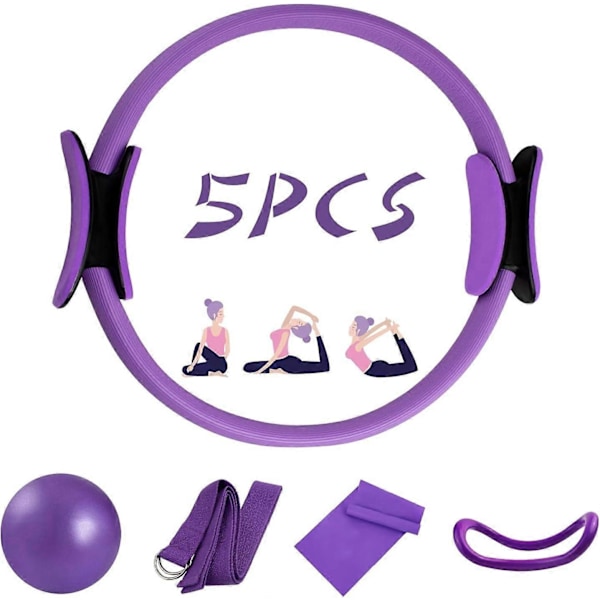 5-pack Pilates Ring Set 14 tum Yoga Fitness Magic Circle Pilates Utrustning för Hemträning Fitness Kit - Perfekt