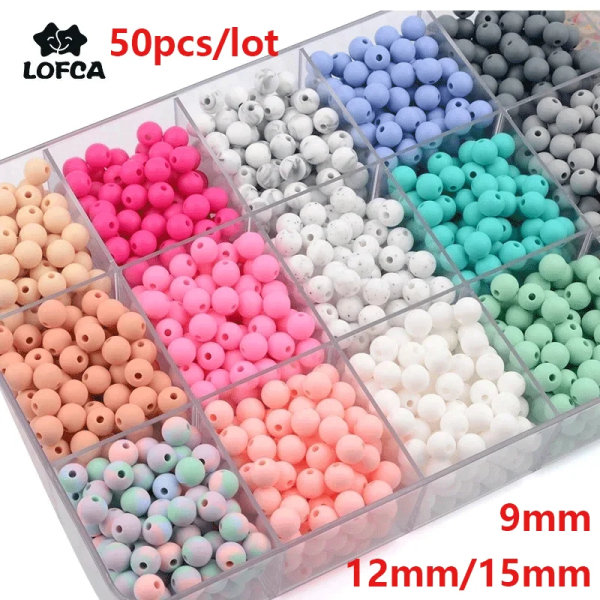 50 stk/pakning Silikonperle 9/12/15MM Perle for smykkefremstilling Armbånd DIY Smokkkjede Halskjede Smykketilbehør Sakura