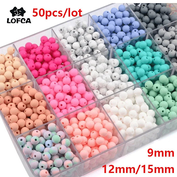 50 stk./parti silikoneperler 9/12/15MM perler til smykkefremstilling armbånd DIY suttekæde halskæde smykketilbehør mixed color 9mm