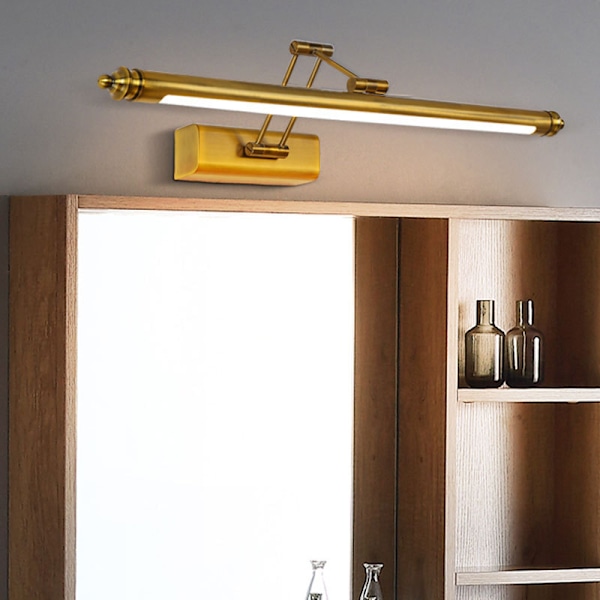 Vintage Messing Badeværelsesspejl Lys, Retro LED Spejl Lys med Justerbar Arm og Rustfrit Stål Base, 3000K IP44 Vandtæt Badeværelseslys