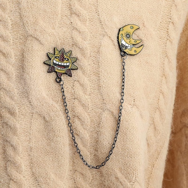 Soul Eater Manga emaljpinnar set, Anime Cosplay Evil Sun And Moon med svarta kedjor Brosch Badges Lapel Pins för ryggsäck