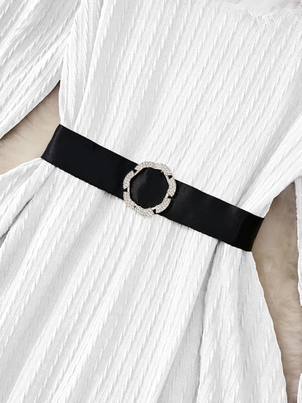 Plus Size Dam Julkväll Swingklänning Långärmad V-ringad Jacquard med Bälte White 1XL