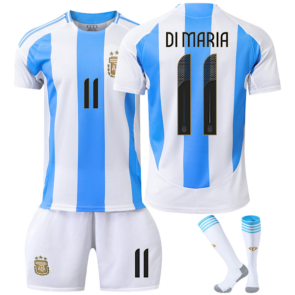 Fodboldtrøje 2024 Copa America Argentina Fodboldtrøje 10 Messi 11 Di Maria Voksne Børn Trøje Hjem 11 Med Strømper Home 11 with socks S