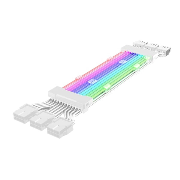 PC- Chassi- PSU Förlängnings RGB Kabel 24Pin PCI-E GPU 8PinX2.8PinX3 Neon-Färg Linje ARGB Streamer- Transfer Adapter 5V3Pin Vit White 2x8p