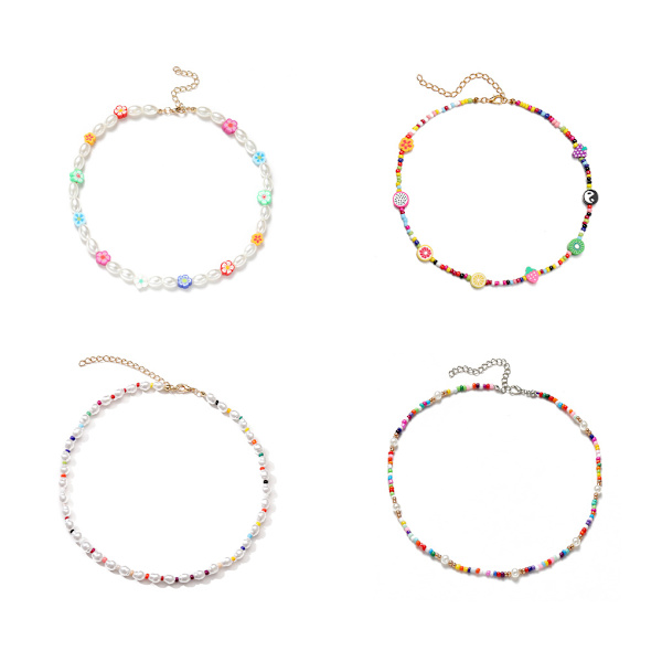 1/2/3/5 Pärlhalsband Pärlchoker Justerbar Kedja Boho Typ 3 Type 3 1 Pc