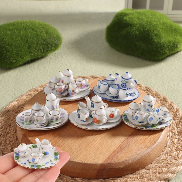 Sæt i miniature porcelæn bordservice køkken dukkehus te A4