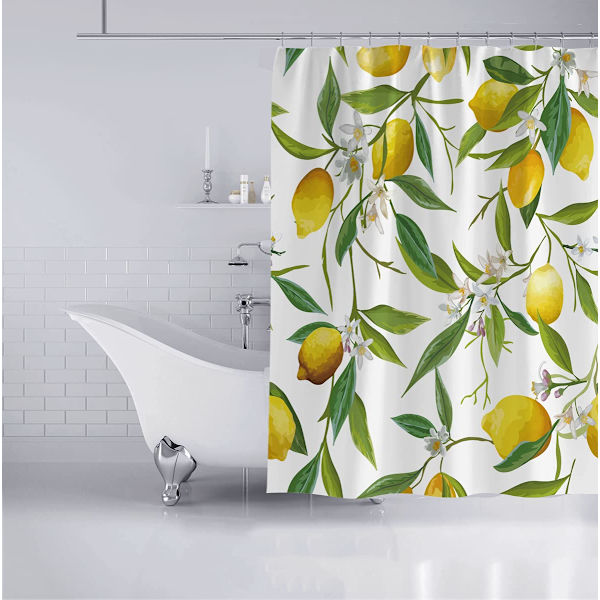 Citron Duschdraperi - Blommig Badrum Duschdraperier, Blommig Badrumsdekor för Toalett, Tyg Bad Dekor Set med 12 Krokar 72 x 72 tum
