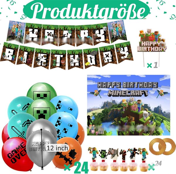 Minecraft bursdagsinnredning spilltema gave til festutstyr
