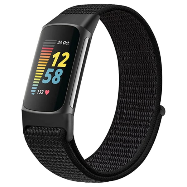 Band kompatibel med Fitbit Charge 5 mjuk nylon Black