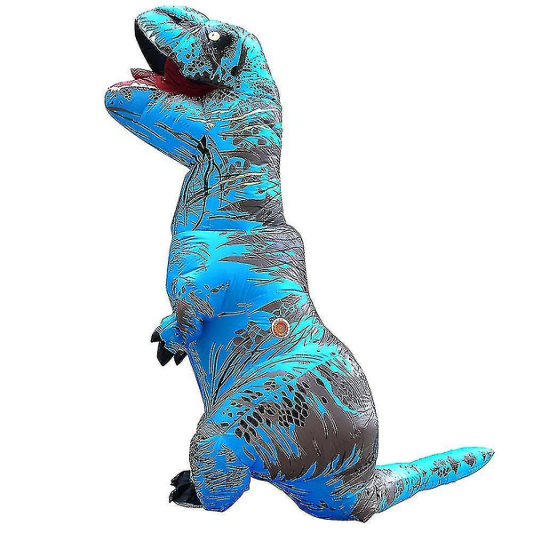 Barn og voksen dinosaur oppblåsbar cosplay kostymer T-rex anime tegneserie festkjole kostymer Halloween kostyme blue