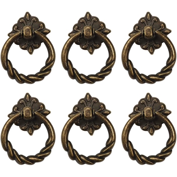6 stk Vintage Bronze Drop Ring Knapper Håndtag til Kommode Skuffe