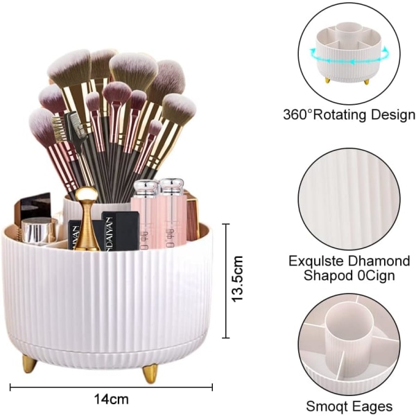 360° roterende sminkebørsteholder kosmetikkholder (hvit) White