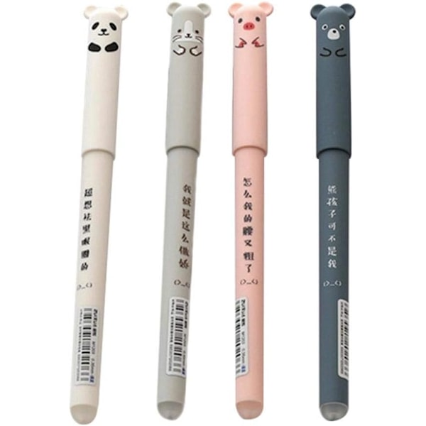 4 st Gelpennor 0,35 mm Svart Bläck Djur Gelpen Suddbar Gris Panda Mus Björnen Penna Kawaii Penna för Skola Kontor Pappersvaror Studenter