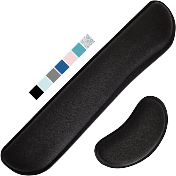Håndleddstøtte i minneskum for mus, ergonomisk design for å lindre smerter ved skriving, skrivebordsunderlag som støtter hånd og arm, flekkbestandig, 2-delt pute, svart