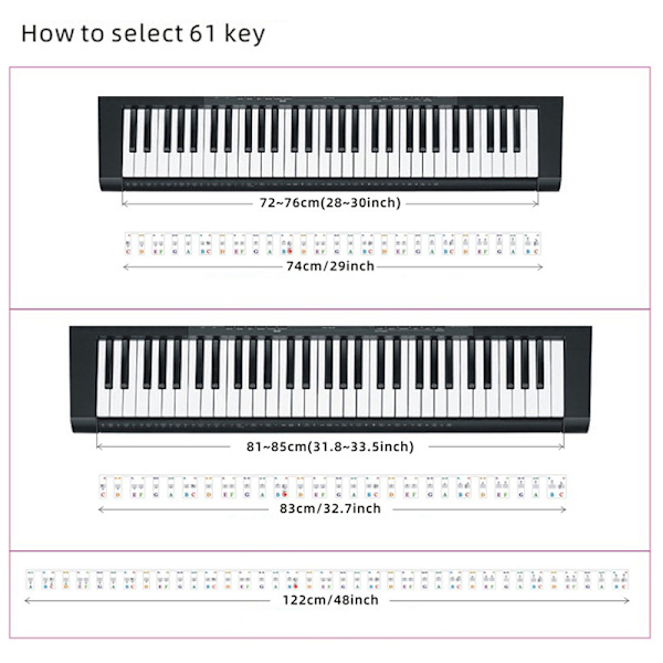 Klaver Keyboard Stickers Grand/Upright/Elektrisk Piano 61/88 Tangenter pink for 61-key