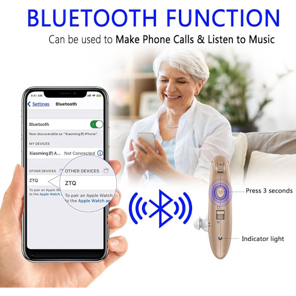 Genopladeligt Bluetooth personligt lydforstærker til ældre