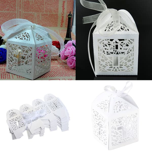 10/50/100 st Bröllopsfest Favör Kors Papper Godis Presentförpackningspapper W White