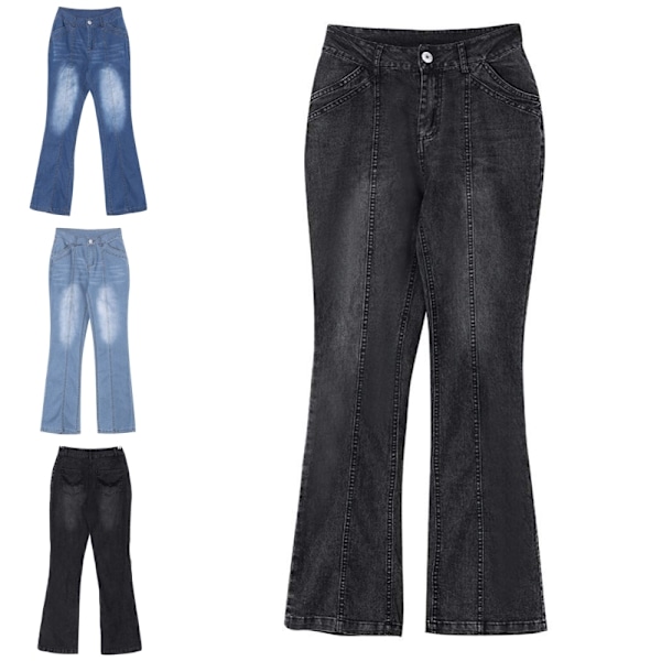 Kvinde Low Rise Flared Jeans Stretchy Jeans Bell Bottoms Lyseblå Lyseblå Light blue L