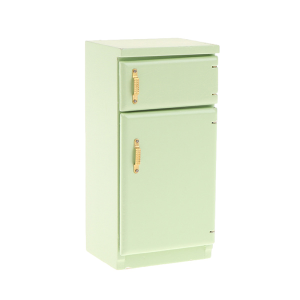 1/12 nukkekaapin miniatyyrikeittiö Puinen jääkaappi nukeille Light green